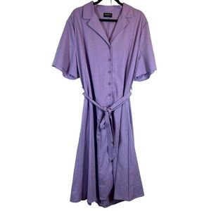 Rebdolls linen blend waist tie lilac collared midi dress